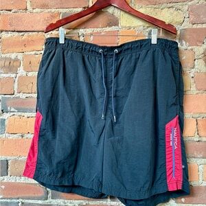 Men’s Vintage Nautical Black & Red Swim Shorts. Size: Large